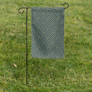 Sayagata pattern, Japanese, Gold and Navy Blue Garden Flag