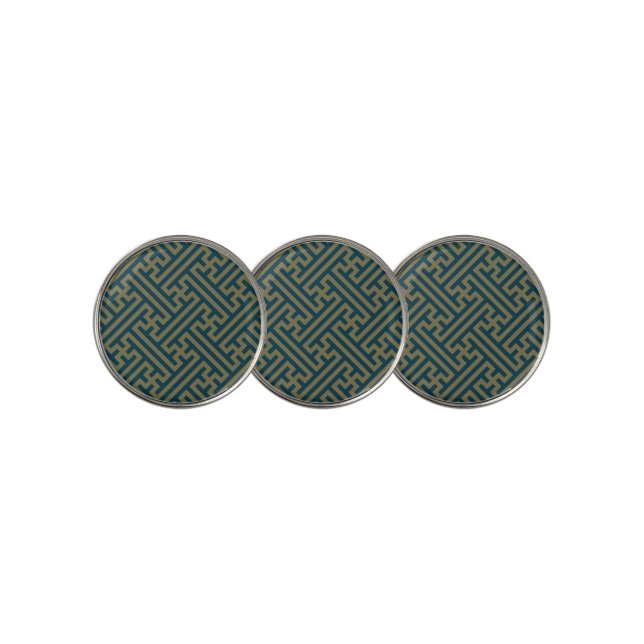 Sayagata pattern, Japanese, Gold and Navy Blue Golf Ball Marker (3 Up)