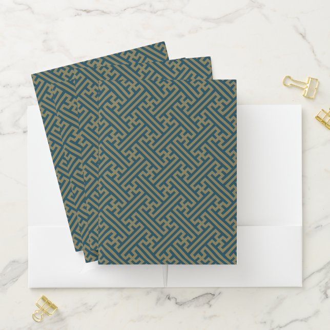 Sayagata pattern, Japanese, Gold and Navy Blue Pocket Folder (In Situ)
