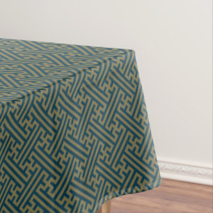 Sayagata pattern, Japanese, Gold and Navy Blue Tablecloth