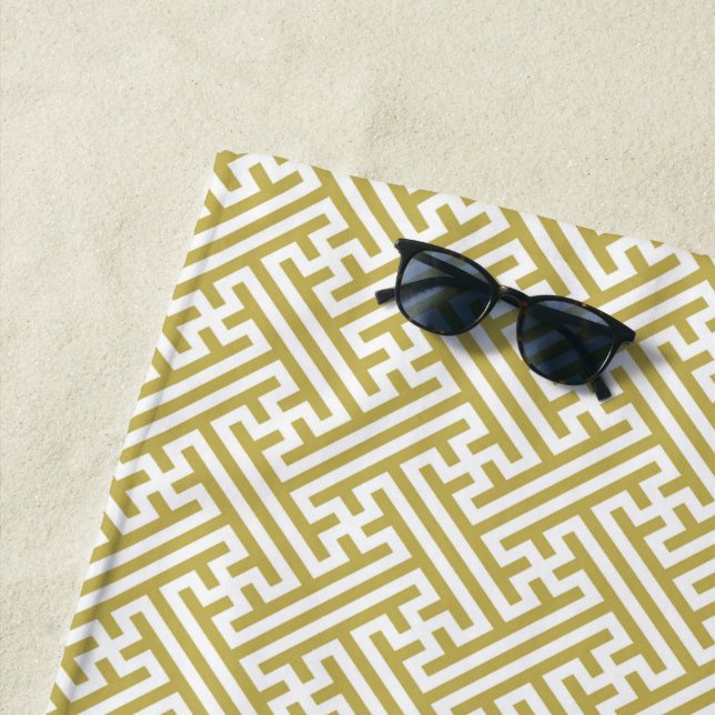 Sayagata pattern, Japanese, Gold and White Beach Towel (In Situ)