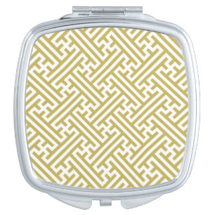 Sayagata pattern, Japanese, Gold and White Compact Mirror