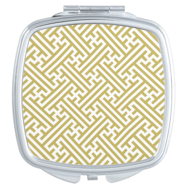 Sayagata pattern, Japanese, Gold and White Compact Mirror (Front)