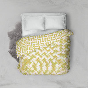 Sayagata pattern, Japanese, Gold and White Duvet Cover