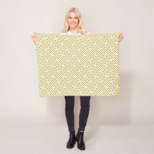 Sayagata pattern, Japanese, Gold and White Fleece Blanket