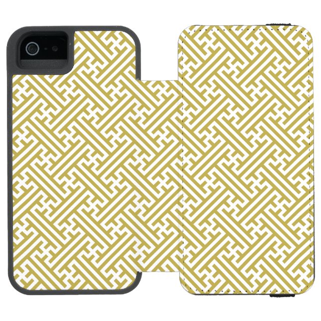 Sayagata pattern, Japanese, Gold and White Incipio iPhone Wallet Case (Folio Open)