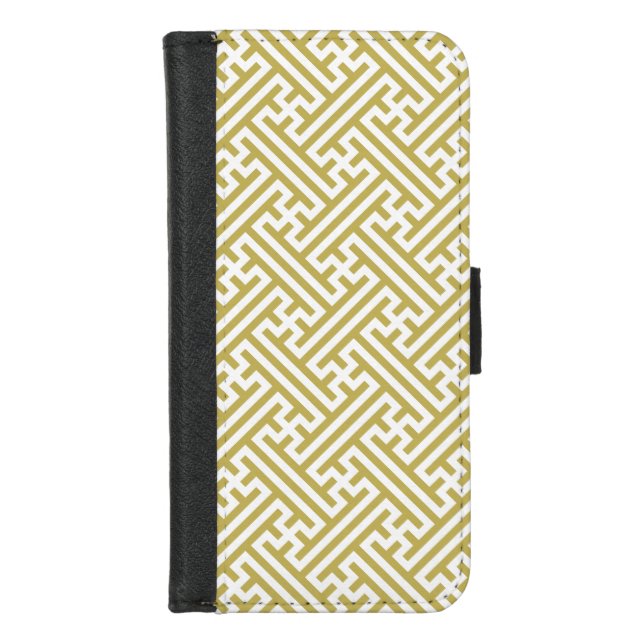 Sayagata pattern, Japanese, Gold and White iPhone Wallet Case (Front)