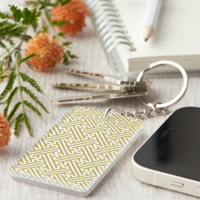 Sayagata pattern, Japanese, Gold and White Keychain (Front Right)