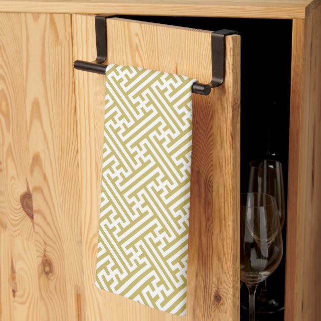 Sayagata pattern, Japanese, Gold and White Kitchen Towel (Thirds Fold)