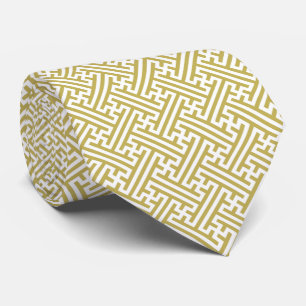 Sayagata pattern, Japanese, Gold and White Neck Tie