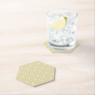 Sayagata pattern, Japanese, Gold and White Paper Coaster