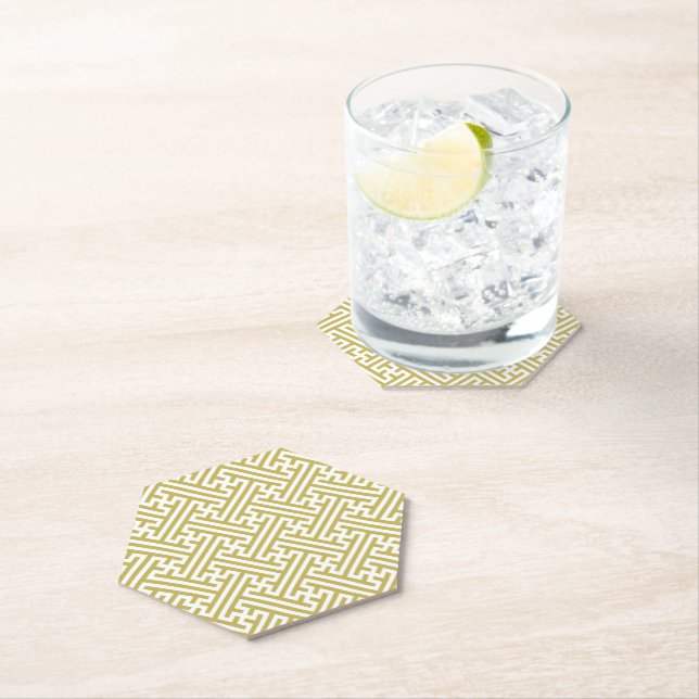 Sayagata pattern, Japanese, Gold and White Paper Coaster (Insitu)