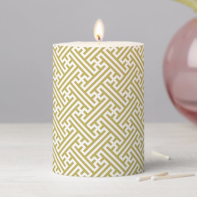 Sayagata pattern, Japanese, Gold and White Pillar Candle (In Situ)