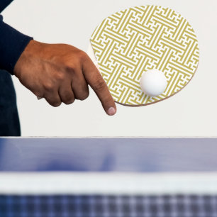 Sayagata pattern, Japanese, Gold and White Ping Pong Paddle