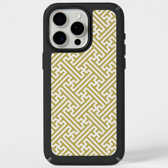 Sayagata pattern, Japanese, Gold and White Speck iPhone Case (Front)