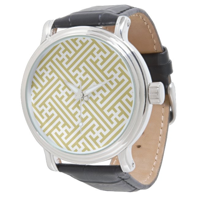 Sayagata pattern, Japanese, Gold and White Watch (Angled)