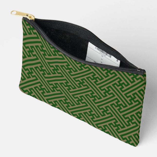 Sayagata pattern, Japanese, Green and Gold Accessory Pouch (Open)