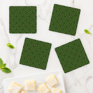 Sayagata pattern, Japanese, Green and Gold Coaster Set
