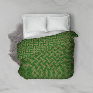 Sayagata pattern, Japanese, Green and Gold Duvet Cover