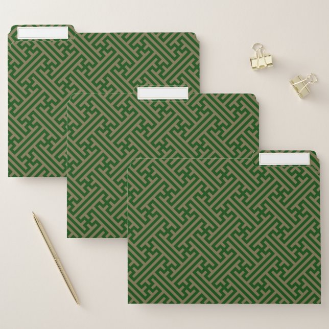Sayagata pattern, Japanese, Green and Gold File Folder (Set)