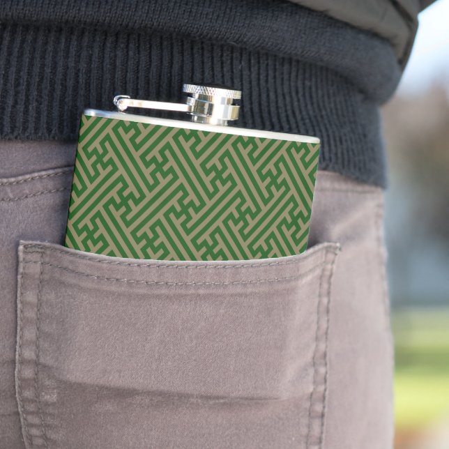Sayagata pattern, Japanese, Green and Gold Flask (In Situ)