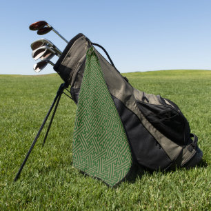 Sayagata pattern, Japanese, Green and Gold Golf Towel