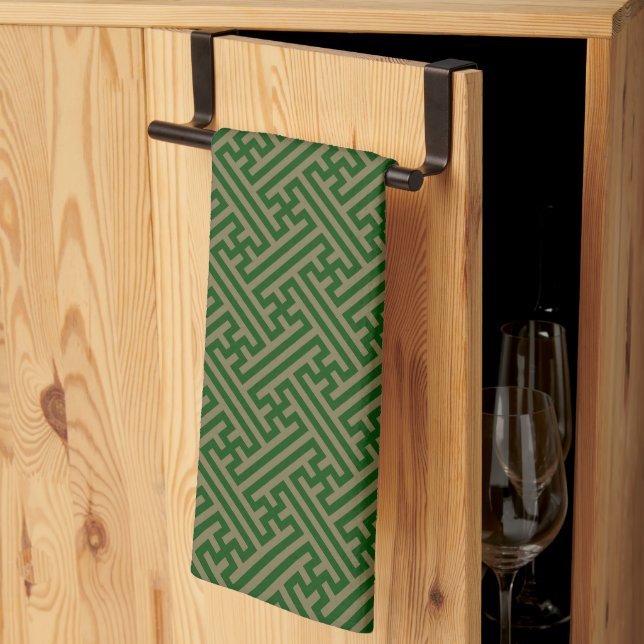 Sayagata pattern, Japanese, Green and Gold Kitchen Towel (Thirds Fold)
