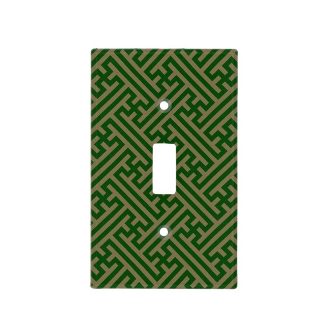 Sayagata pattern, Japanese, Green and Gold Light Switch Cover (Front)
