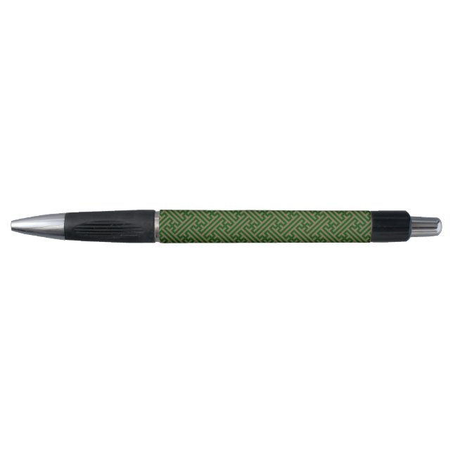 Sayagata pattern, Japanese, Green and Gold Pen (Front)