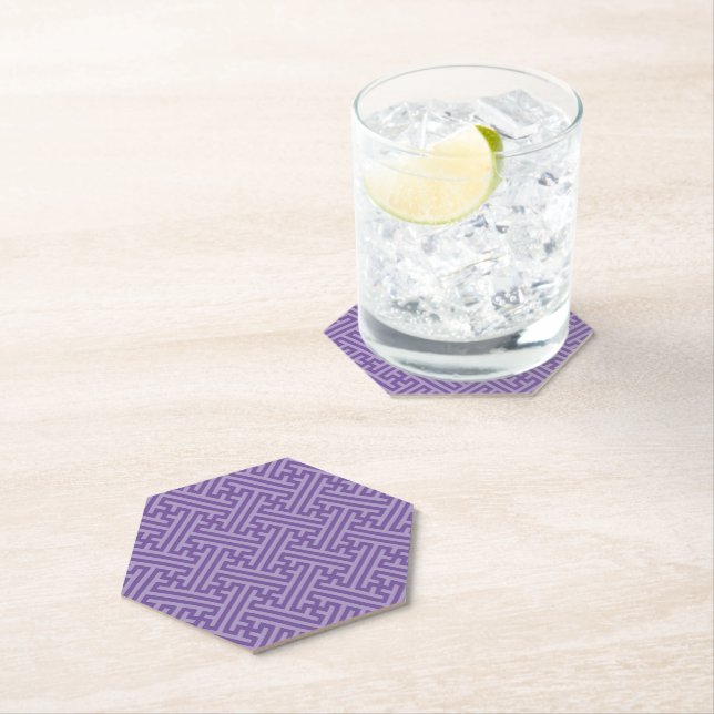 Sayagata pattern, Japanese, Purple and Pink Paper Coaster (Insitu)