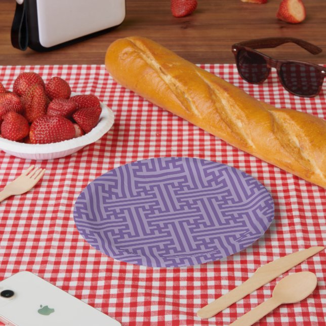 Sayagata pattern, Japanese, Purple and Pink Paper Plates (Picnic)