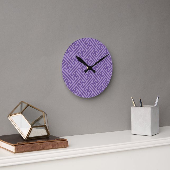 Sayagata pattern, Japanese, Purple and Pink Round Clock (Office)
