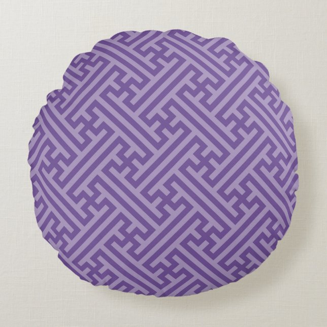 Sayagata pattern, Japanese, Purple and Pink Round Pillow (Front)