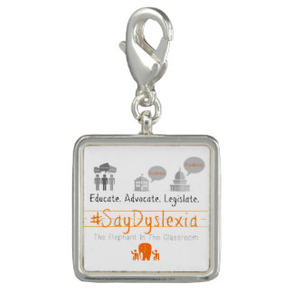 #SayDyslexia Square Charm, Silver Plated Charm