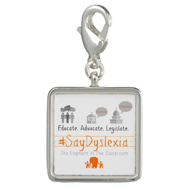 #SayDyslexia Square Charm, Silver Plated Charm (Front)