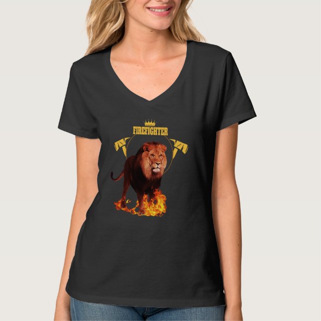 Saying firefighter firefighter lion hero king of f T-Shirt (Front)