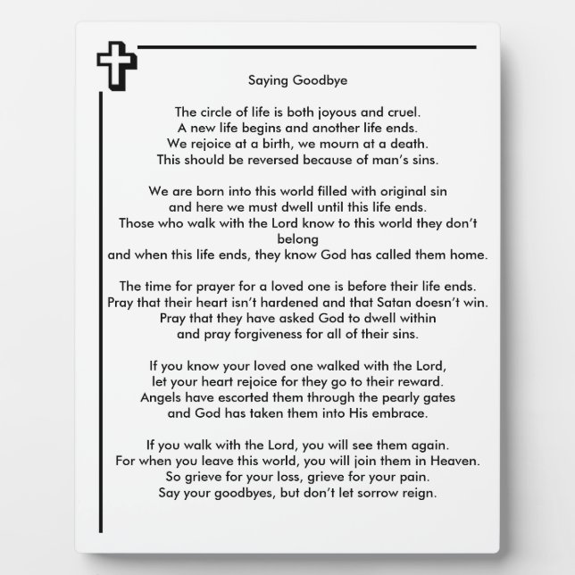 Saying Goodbye 8x10 Tabletop Photo Plaque (Front)