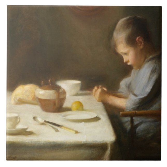 Saying Grace (Boy Praying at the Table) Ceramic Tile (Front)