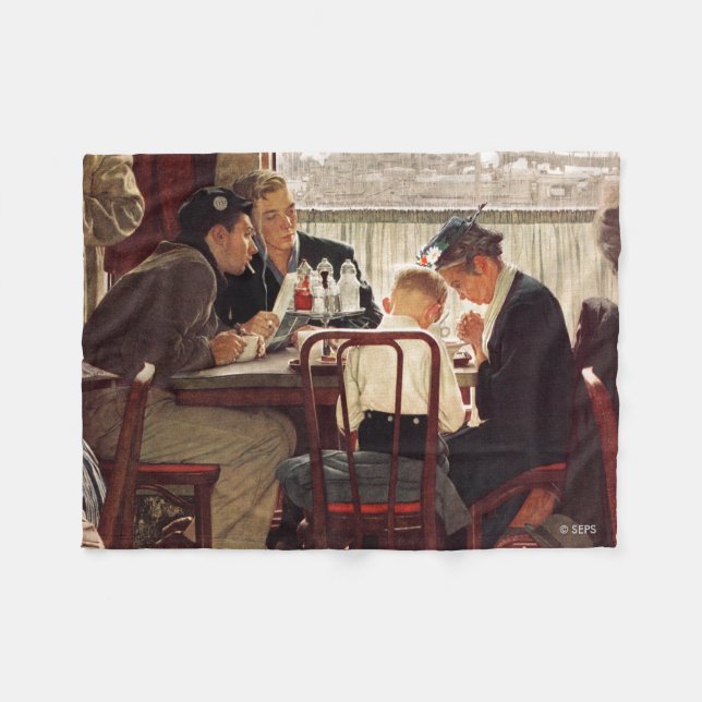 Saying Grace by Norman Rockwell Fleece Blanket (Front (Horizontal))
