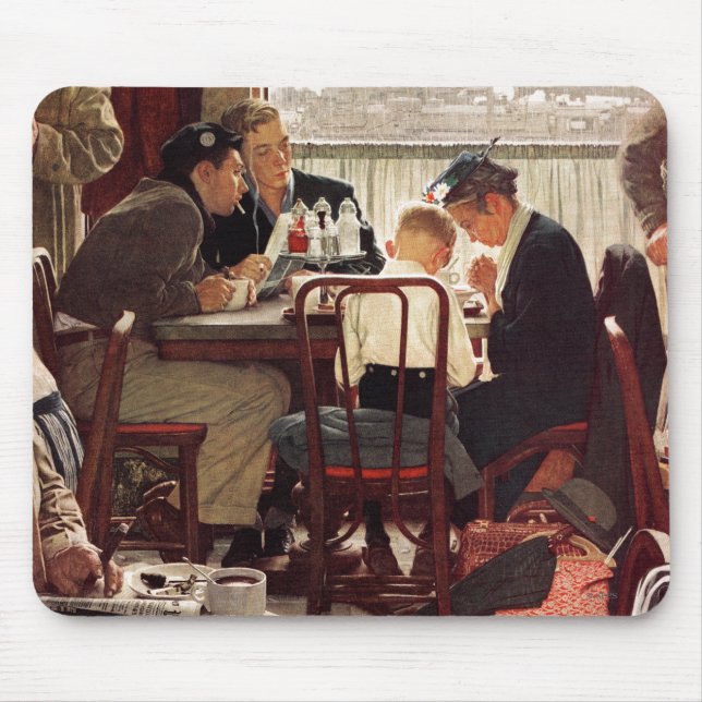 Saying Grace by Norman Rockwell Mouse Pad (Front)