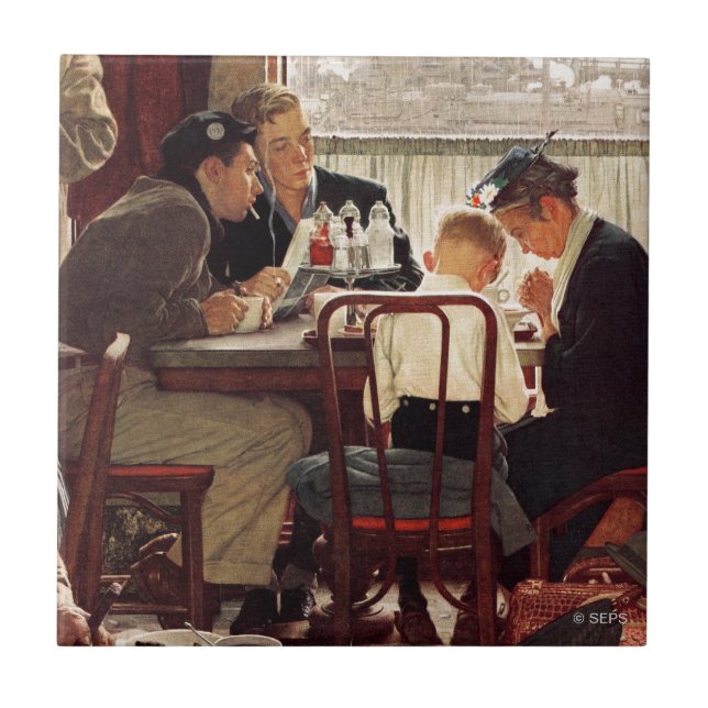 Saying Grace by Norman Rockwell Tile (Front)
