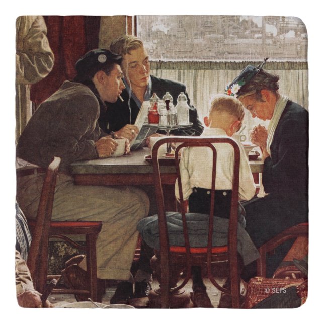Saying Grace by Norman Rockwell Trivet (Front)