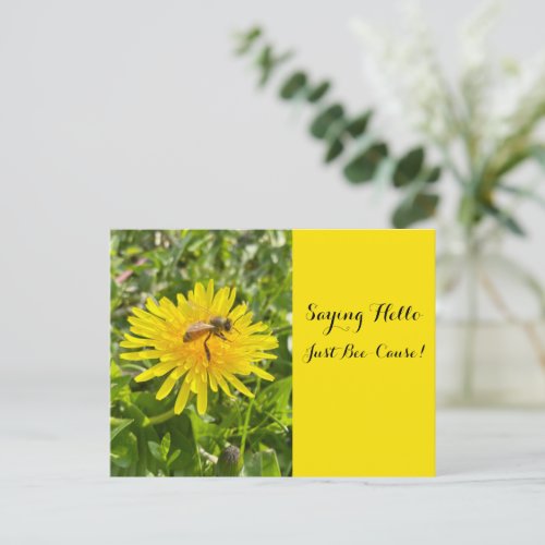 Saying Hello Busy Bee on a Dandelion  Postcard