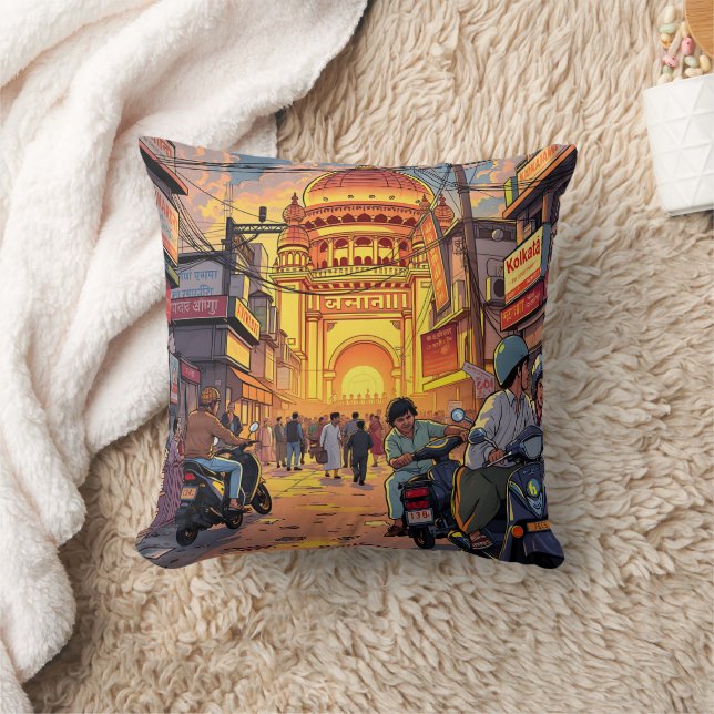 Saying Hello from India | Kolkata Throw Pillow (Blanket)
