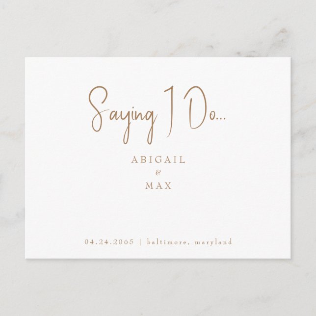 Saying I Do Photo Gold & White Save the Date Postcard (Front)