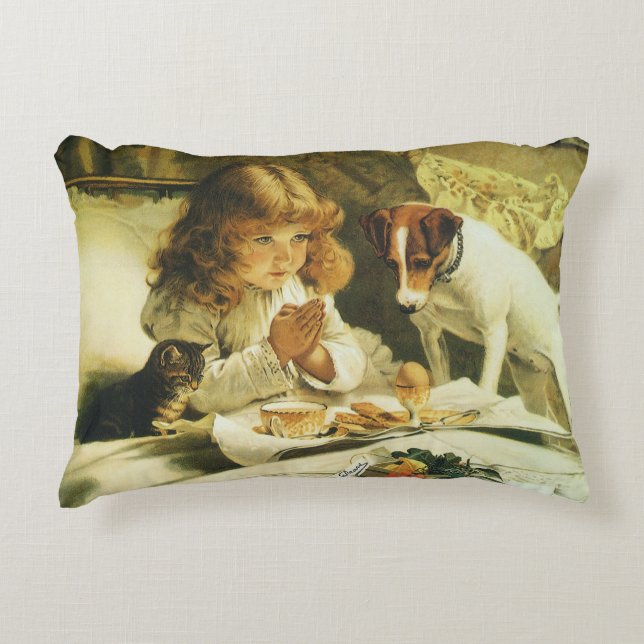 Saying Our Prayers, Suspense Charles Burton Barber Accent Pillow (Front)