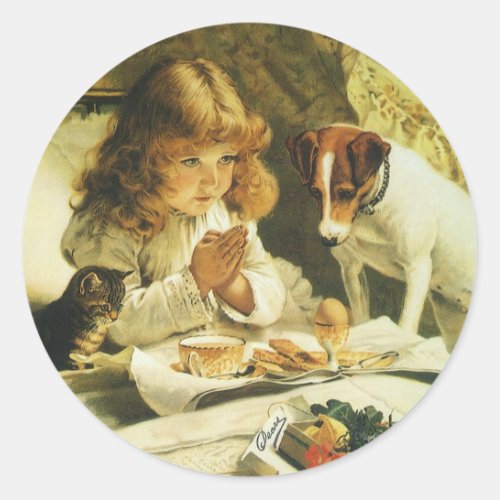 Saying Our Prayers Suspense Charles Burton Barber Classic Round Sticker