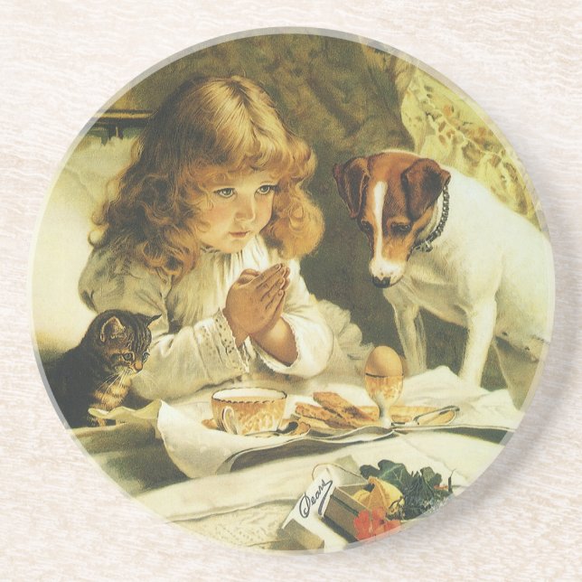 Saying Our Prayers, Suspense Charles Burton Barber Drink Coaster (Front)