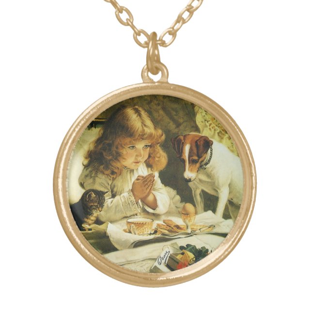 Saying Our Prayers, Suspense Charles Burton Barber Gold Plated Necklace (Front)