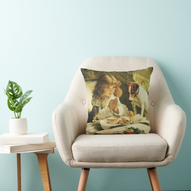 Saying Our Prayers, Suspense Charles Burton Barber Throw Pillow (Chair)